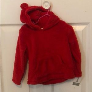 Red hooded sweatshirt
